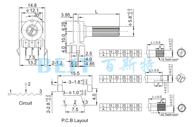 電位器WH121-1帶支架參考圖紙